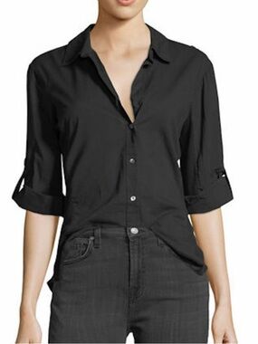 James perse Black Roll-Sleeve Button-Up Women's Shirt Sz 2. Medium